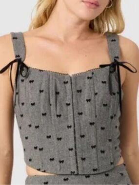 Nordstrom All in Favor Flocked Bow Corset Top in Charcoal Small